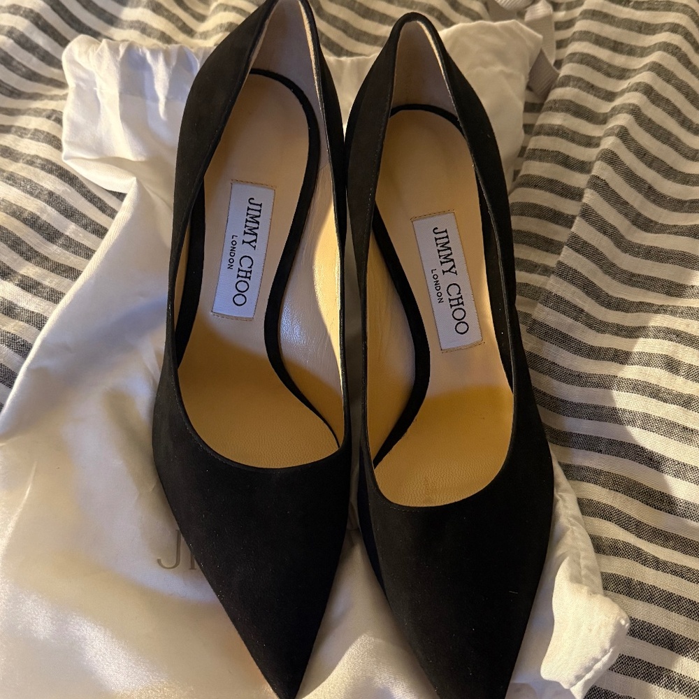 JIMMY CHOO LOVE 100 BLACK SUEDE PUMPS 37.5